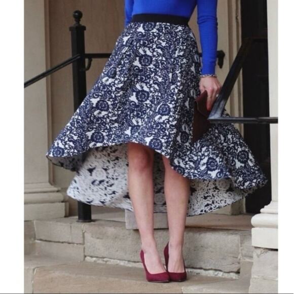 Anthropologie Sachin Babi Vespertine Hi Low Navy Blue Jacquard Skirt 0 - Picture 7 of 11